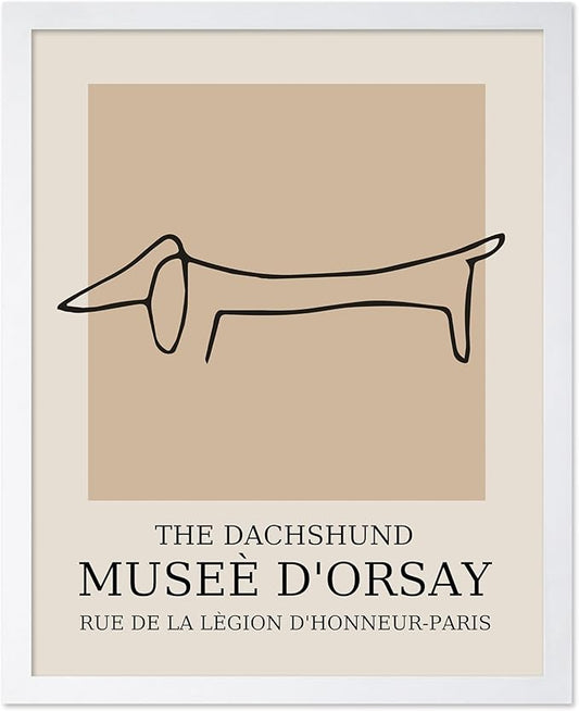 Poster Master Vintage Poster - Retro Minimalist Print - Gift for Artist, Housewarming - Dachshund Dog, Line Drawing, Abstract - Wall Decor for Living Room, Bedroom, 11x14 White Framed