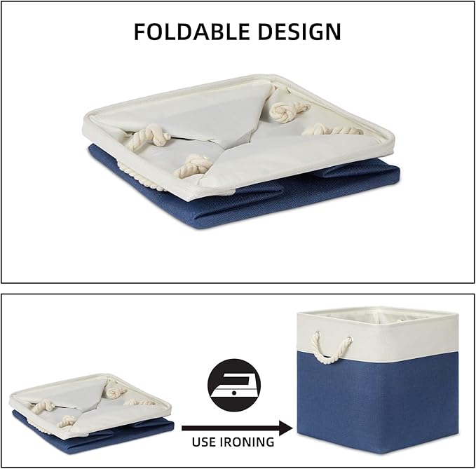 Bidtakay Storage Baskets Large Cube Storage Bins Fabric Baskets for Organizing Shelves 13x13 Navy Blue Square Storage Bins Large Set of 3 Linen Closet Organizers for Cabinet Home