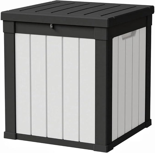50 Gallon Storage Box, Waterproof Deck Box for Indoor & Outdoor Use, Lockable Pool Storage Bin for Package Delivery, Outdoor Bench for Patio Cushions, Garden Tools, Backyard, Black & White