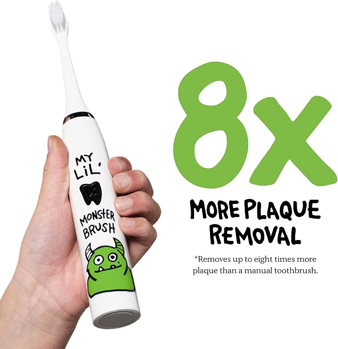 Kids Electric Toothbrush - Rechargeable Vibrating Toothbrush with Timer, Includes 6 Replacement Heads, Gently Cleans Teeth, for Girls and Boys, Kids & Toddlers Age 2+, Monster