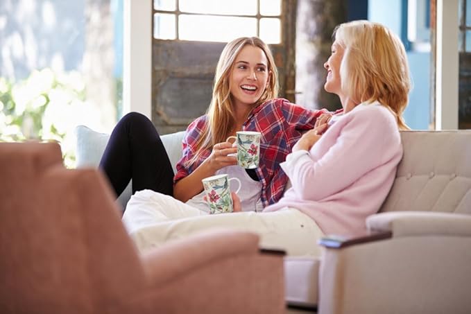 Lightahead Elegant Bone China Two Coffee Mugs set in Blue bird design 11.2 oz each cup in attractive gift box