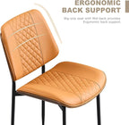 BV Dining Chairs Set of 2, PU Leather Armless Kitchen Chair in Modern Walnut Style, Mid Century Bentwood Side Chair with Metal Legs, Retro Accent Guest Chair for Kitchen Dining Room(Brown)