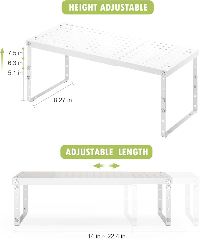 Expandable Cabinet Organizer Shelf With Adjustable Height, Stackable Kitchen Countertop Organizer Rack, Adjustable Shelf Riser For Kitchen Counter, Pantry, Cupboard, Desk, Tabletop