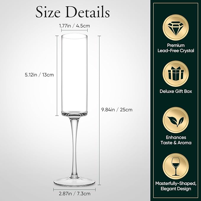 JYB&XY Champagne Flutes Set of 6 Hand Blown Elegant Champagne Glasses With Long Stem Elegant Sparkling Wine Stemware 6.5oz- for Women, Men, Wedding, Anniversary, Christmas, Birthday,Parties