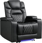 ANJ Power Recliner Chair with USB Port, Electric PU Leather Home Theater Seating for Living Room, Movie Reclining Chairs with Blue Ambient Lighting, Hidden Arm Storage, Cup Holders (Black)