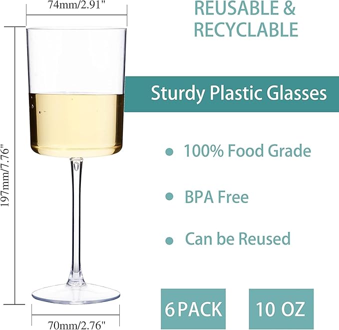 Ciaell 12 Pack Clear Plastic Wine Glasses - 10 Oz Disposable Wine Glasses with Stem for Parties & Weddings & Poolside & Outdoors & Camping