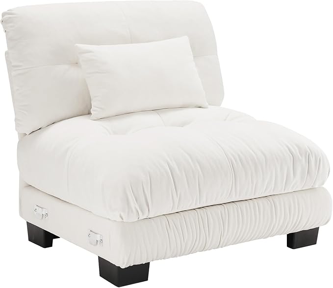 Armless Sofa W/1 Pillow - White