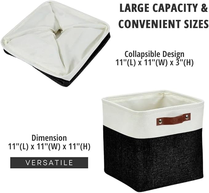 DECOMOMO Storage Cubes, 11x11 Cube Storage Bins, Baskets for Shelves (Black & White, Cube 11" - 4 Pack)