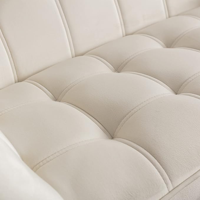 48" Small Loveseat for Small Spaces, Modern Sherpa Mini Sofa Couch 2-Seater Velvet Love Seat with Quilting Back and Gold Legs for Living Room/Bedroom, Cream