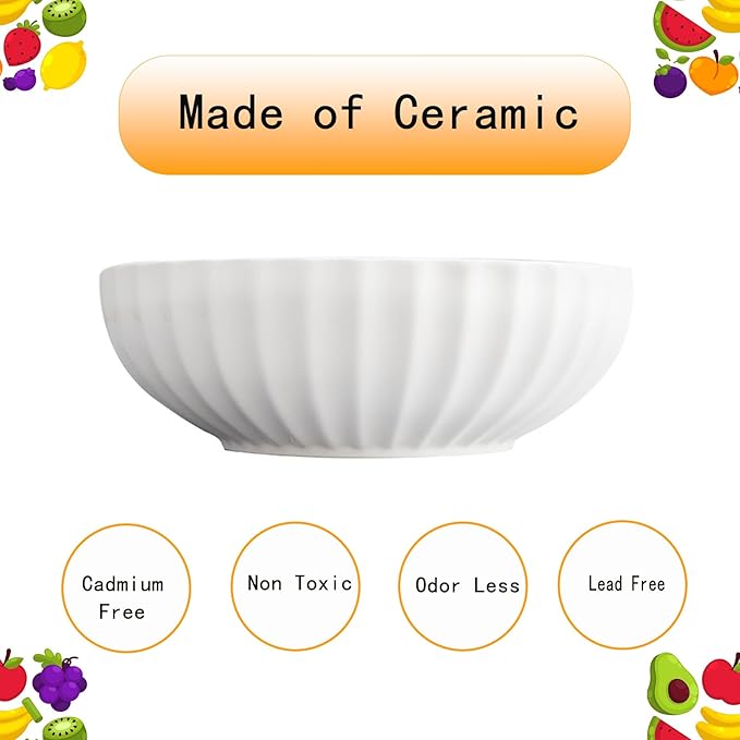 Ceramic Fruit Bowl for Home Kitchen Decor, 10" Large Fruit Basket,Decorative Fruit Storage for Table Countertop, Fruit and Vegetable Holder