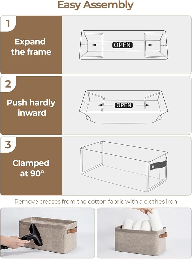 StorageWorks Narrow Storage Bins, Small Basket for Closet and Shelves, Rectangular Fabric Organizer with Handles, Toilet Paper Storage, Brown and Beige, 2-Pack