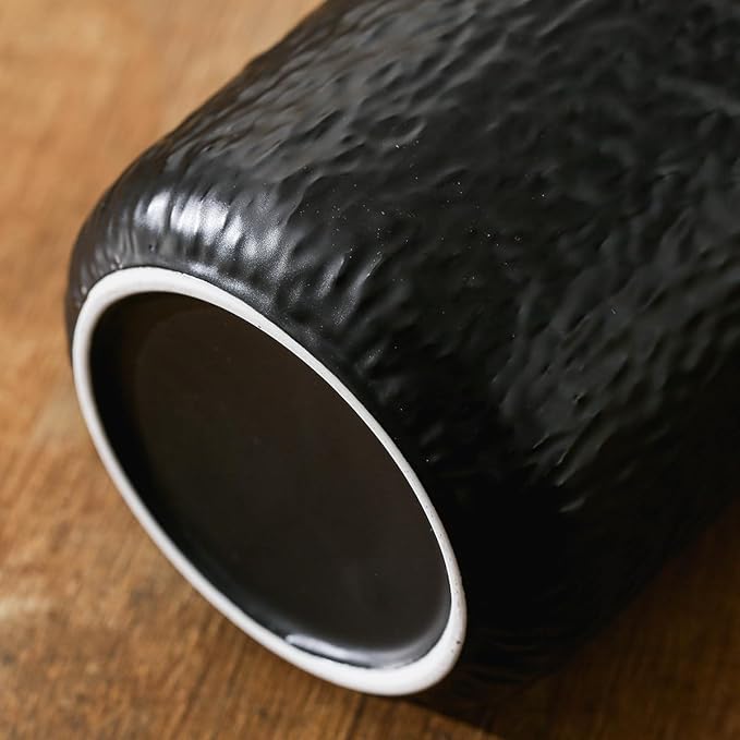 Black White Ceramic Coffee Canister Tea Canister with Seal Wood Lid, Airtight Coffee Storage Container for Coffee Bean, Ground Coffee, Sugar, Cookie Candy jar (Black three piece)