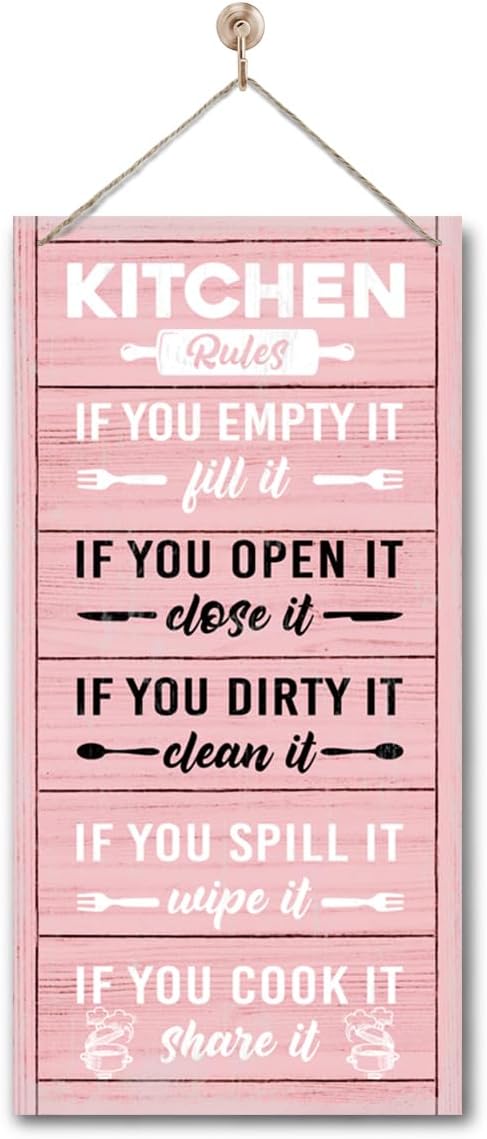 Hanging Kitchen Rules Wood Decor Sign, Rustic Kitchen Wooden Signs, Printed Wood Wall Art Sign, Kitchen Door Rules Rustic Sign, Hanging Wood Sign Kitchen Decor, Funny Farmhouse Kitchen Wall Décor F1