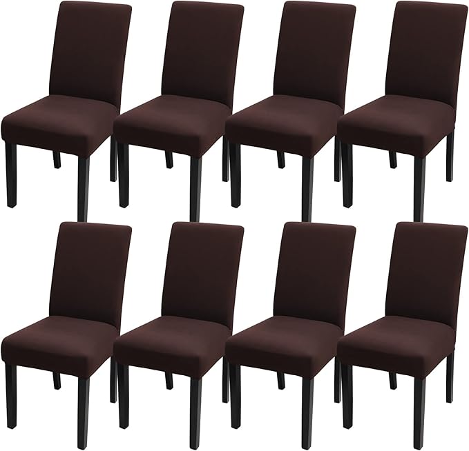 JQinHome Dining Room Chair Covers Set of 8, High Stretch Chair Slipcover Removable Washable Chair Seat Protector Cover for Home Party Hotel Wedding Ceremony (Coffee)