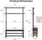 Hall Tree, Coat Rack with Shoe Storage, Wooden Hall Tree with Bench, 11 Hooks and 2-Tier Storage Shelves, Entryway Bench with Coat Rack (39.3" - Deep Walnut)