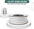 GZBtech Flexible LED Neon Rope Lights 16.4FT,AC 110-120V Waterproof Strip Light, 120LEDs/M Cuttable Connectable Neon Lighting for Indoor Outdoor Home Decor/Commercial Building Use-Pink 5M