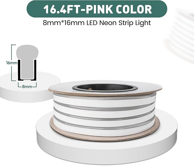 GZBtech Flexible LED Neon Rope Lights 16.4FT,AC 110-120V Waterproof Strip Light, 120LEDs/M Cuttable Connectable Neon Lighting for Indoor Outdoor Home Decor/Commercial Building Use-Pink 5M