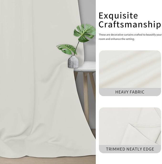 Easy-Going Blackout Curtains for Bedroom, Solid Thermal Insulated Grommet and Noise Reduction Window Drapes, Room Darkening Curtains for Living Room, 2 Panels(42x63 in, Ivory)
