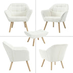 Modern Sherpa Accent Chair with Ottoman Set of 2, Fluffy Upholstered Lounge Chair with Footrest, Comfy Living Room Side Boucle Armchair for Small Space Bedroom, White