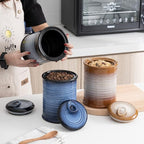 Nihow Ceramic Food Storage Jar Sets: Container with Air Tight Ceramic Lid for Flour/Sugar/Rice/Coffee/Cookies/Candy - Seal Damp-proof Canister for The Kitchen - Set of 3 （Gray）