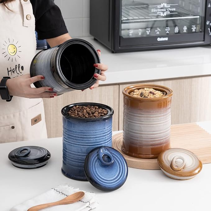 Nihow Ceramic Food Storage Jar Sets: Container with Air Tight Ceramic Lid for Flour/Sugar/Rice/Coffee/Cookies/Candy - Seal Damp-proof Canister for The Kitchen - Set of 3 （Gray）