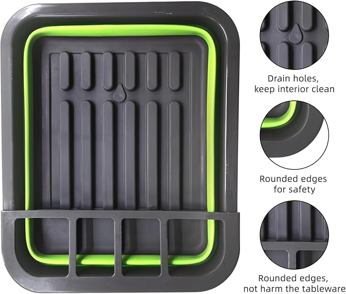 THANSTAR Collapsible Dish Drying Rack for RV Campers Portable Dinnerware Drainer Organizer for Kitchen Travel Trailer-Green
