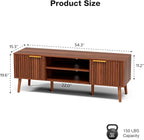 TV Stand for Living Room, Mid Century Modern Entertainment Center for 55/60/65 inch TVs, TV Console with Fluted Door Cabinets and Open Shelves, for Bedroom, Walnut