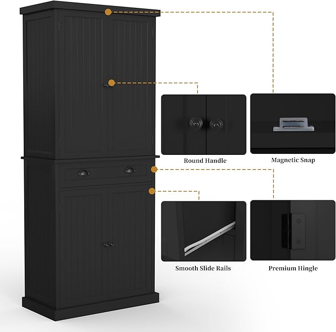 ARTPOWER 72" Tall Kitchen Pantry Storage Cabinet with Drawer and Adjustable Shelves, Pantry Cabinet for Kitchen, Bathroom or Hallway, Black
