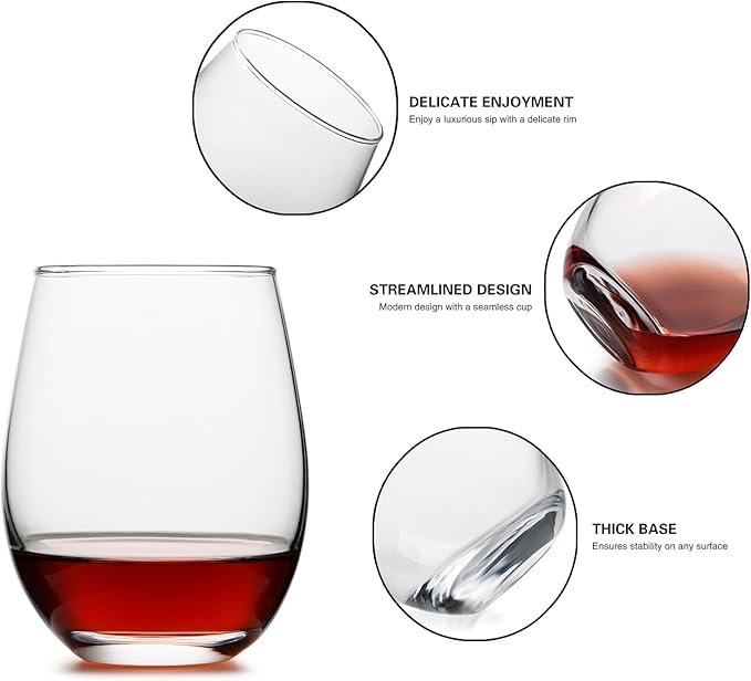 Stemless Wine Glasses Set of 4, 18 Ounces Red & White Wine Glasses for Party, Lead-free, Ideal Wine Accessories Gift (Clear)