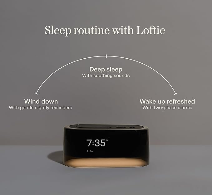 Loftie Alarm Clock with Sound Machine – Smart Alarm Clock with Light, White Noise, Bluetooth Speaker, Night Light Sound Machine, 100+ Sounds, Blackout Mode, No WiFi Mode, Optional Subscription - White