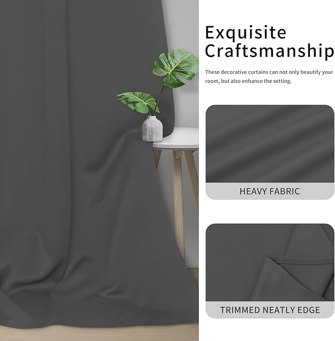 Easy-Going Blackout Curtains for Bedroom, Solid Thermal Insulated Grommet and Noise Reduction Window Drapes, Room Darkening Curtains for Living Room, 2 Panels(46x84 in, Gray)