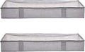 Amazon Basics Under Bed Fabric Zipper Blanket Storage Container Bags with Window and Handles, 2-Pack, 18 x 42 x 6 inches, Gray