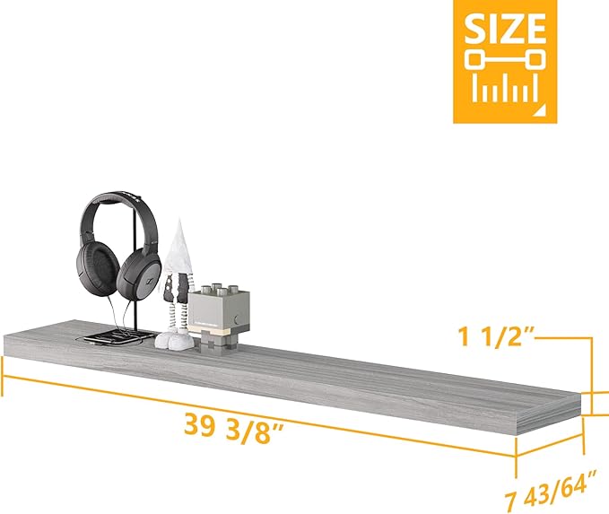 BAMEOS Floating Shelves,40 in W x 8in D Wall Mounted Wooden Shelves with Invisible Brackets Set of 2, Hanging Wall Shelves Decoration for Bedroom, Bathroom, Living Room and Kitchen