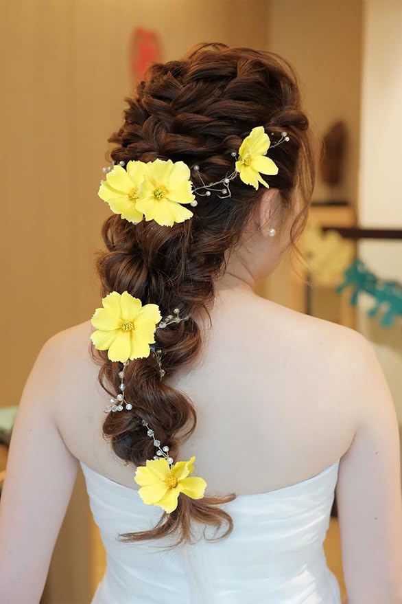 IPOPU Fake Yellow Flowers Artificial Daisies 5PCS Silk Cosmos Fake Daisies Wild Flowers 24.5”Artificial Wildflowers Table Decor for Baby Shower Centerpieces Wedding Bouquet (Yellow)