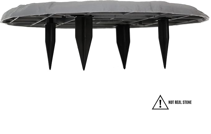 Ei Circular 15.5” Stepping Stones with Ground Stakes - Home or Garden Step Stones for Outdoor Walkway or Pathway Pavers - Resin Material (4, Light Grey Stone)