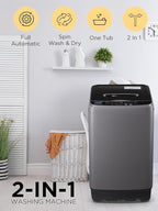 17.7 lbs Full-Automatic Washing Machine with LED Display, Portable Compact Laundry Washer with Drain Pump, 10 Wash Programs 8 Water Levels, Grey