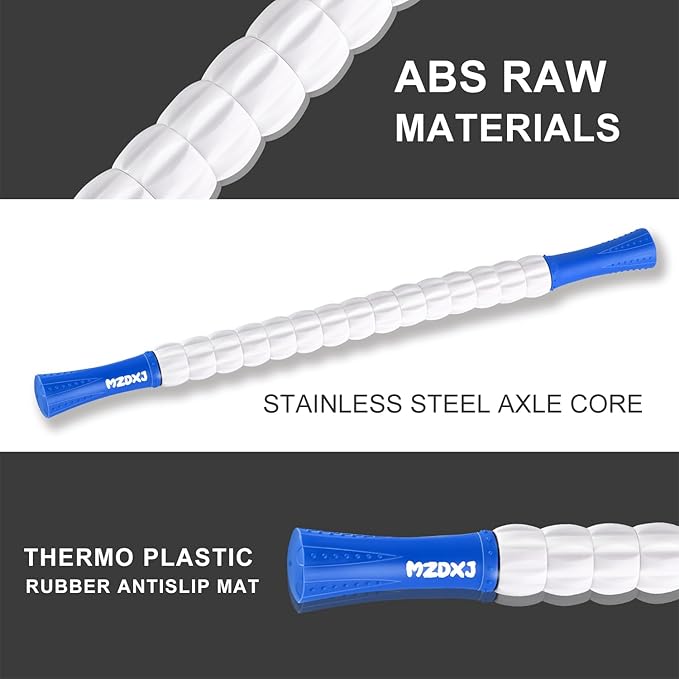 Muscle Roller Stick for Athletes - Deep Tissue Fascia Blaster & Roller Massager for Myofascial Pain Relief - Handheld Physical Therapy & Recovery Tool(Blue White-24 inch)