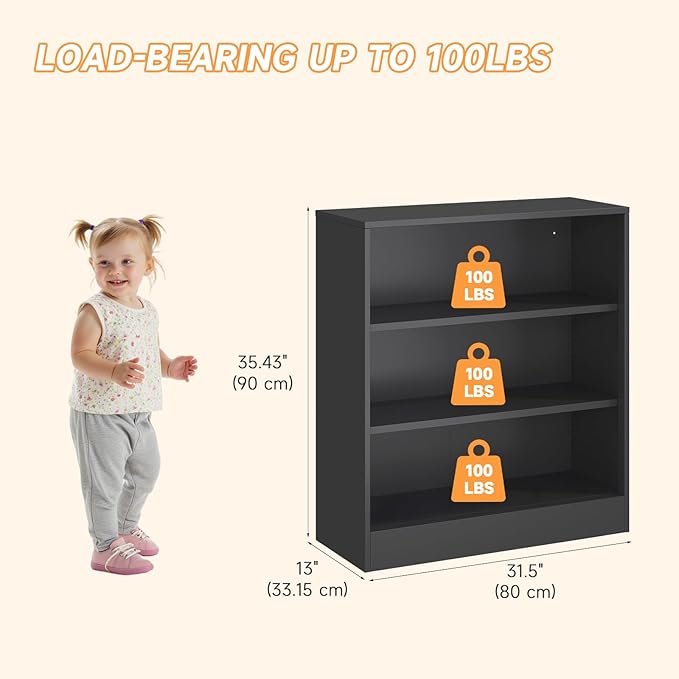 3-Tier Metal Open Shelf Bookcase, Bookcase with Adjustable Shelves, Floor Standing Book Shelf, Freestanding Display Storage Shelves, Curio Cabint Display Case for Small Places/Living Room/Corner