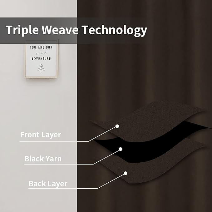 Easy-Going Blackout Curtains for Bedroom, Solid Thermal Insulated Grommet and Noise Reduction Window Drapes, Room Darkening Curtains for Living Room, 2 Panels(42x72 in, Dark Brown)