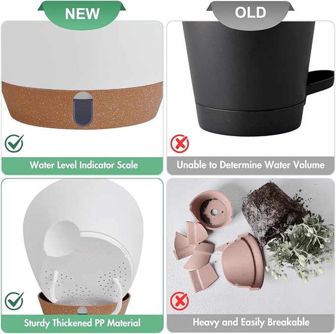 montresor 2 Pack 10 inch Plant Pots, PP Plastic Self Watering Plant Pot with Drainage and Tray for Indoor Outdoor Plants, Water Level Window & Reservoir Flower Pots Decorative Planter (White)