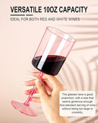 Ciaell 12 Pack Pink Plastic Wine Glasses - 10 Oz Disposable Wine Glasses with Stem for Parties & Weddings & Poolside & Outdoors & Camping