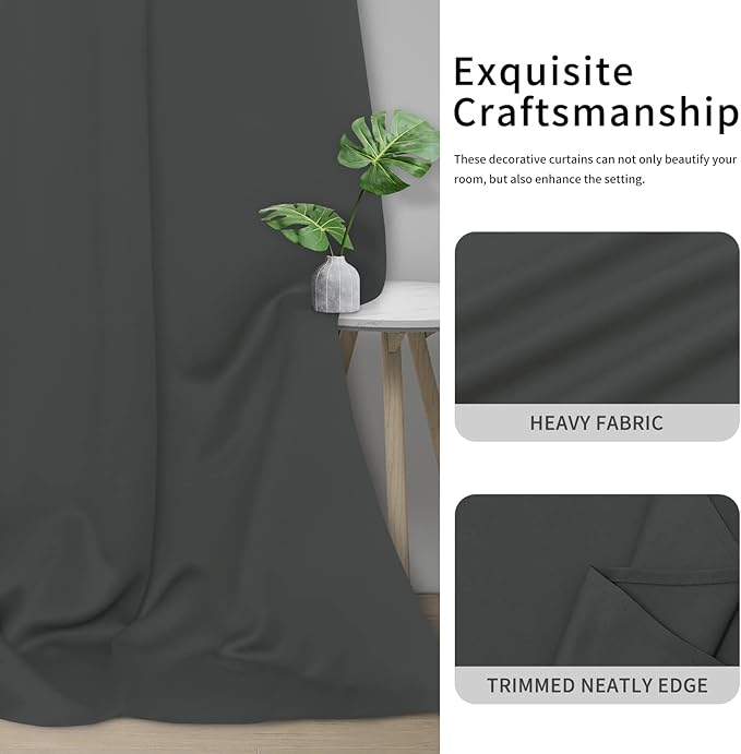 Easy-Going Blackout Curtains for Bedroom, Solid Thermal Insulated Grommet and Noise Reduction Window Drapes, Room Darkening Curtains for Living Room, 2 Panels(46x84 in, Dark Gray)