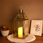 JHY Design Gold Decorative Lanterns 16" H Stainless Steel Candle Lanterns with Tempered Glass for Indoor Outdoor Events Parities and Weddings