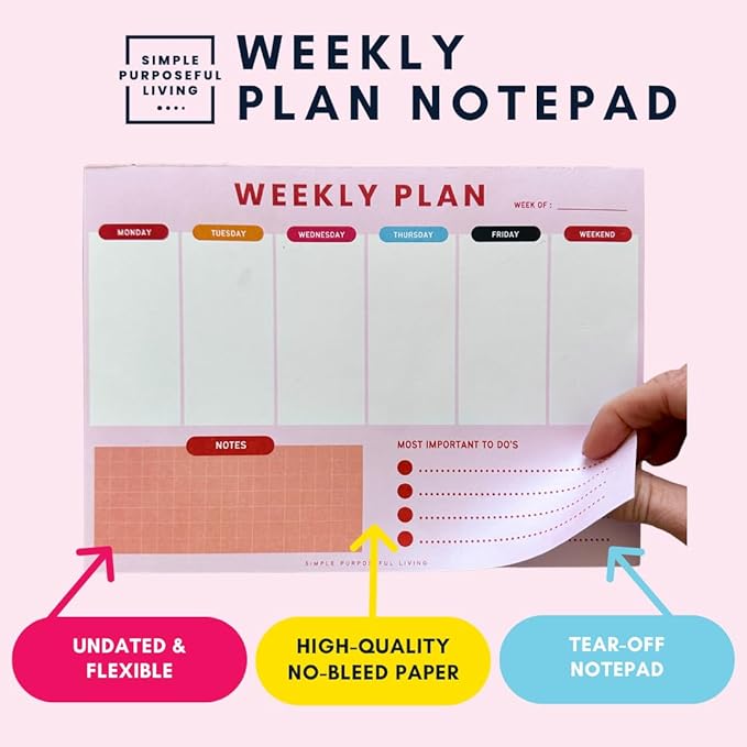 Weekly Planner Notepad – Tear-Off Weekly to do List Notepad, Weekl y Desk Calendar Notebook for Productivity, Task Planner for Time Management, Project Planner with 50 Planning Sheets