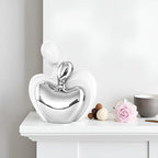 XMGZQ White and Silver Ceramic Couple Figurines Home Decor,Wedding Engagement Romantic Gift for Husband Wife,Large Male and Female Love Statue Valentine's Day Birthday,Abstract Hugging Couple
