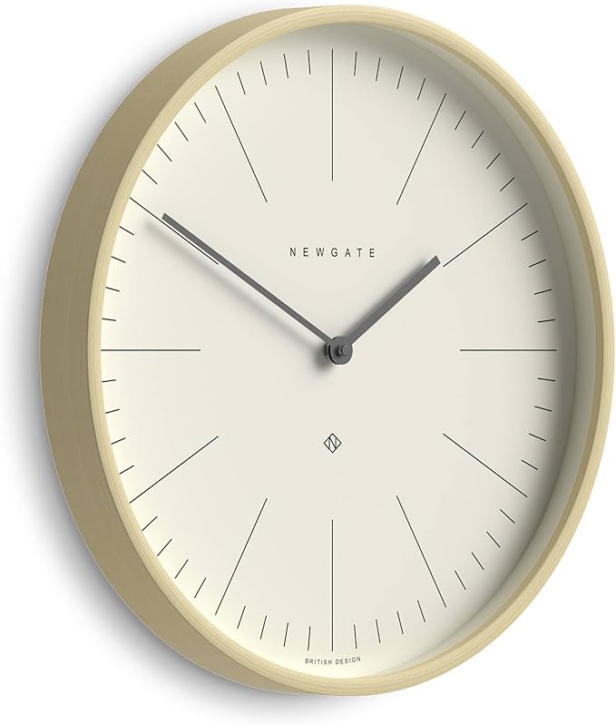 NEWGATE® Mr Clarke Wall Clock | Large Scandi Inspired Plywood Clock | 16 inch | Pale Wood case with Marker dial | Modern Minimalist Design for Kitchen, Living Room or Office