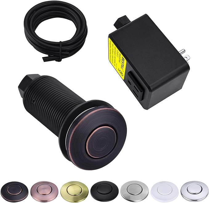 BESTILL Garbage Disposal Air Switch Kit-UL Listed, Cordless Sink Top Switch Button for Waste Disposer, 3.6" Long Push Button with Brass Cover, Oil Rubbed Bronze, Compatible with all Garbage Disposals