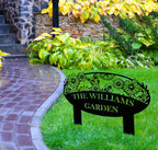 Custom Metal Garden Sign, Flower Sign with Stakes, Personalized Garden Decor for Outside, Garden Family Name Sign, Outdoor Steel Yard Sign, Large Patio Garden Sign Art, Housewarming Gift
