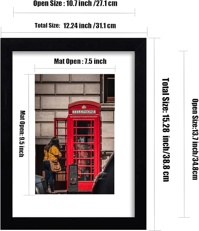 11x14 Picture Frame Set of 6, Display Pictures 8x10 with Mat or 11x14 Without Mat for Wall Mounting,Black