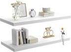 Wall Shelf Set of 2, White Floating Shelves 36 in W x 10 in D x 1 in H, Wooden Floating Wall Shelf with Invisible Brackets for Living Room/Bedroom/Bathroom/Kitchen Storage and Decor